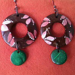 Handmade Coconut Earrings - Orange Leaf