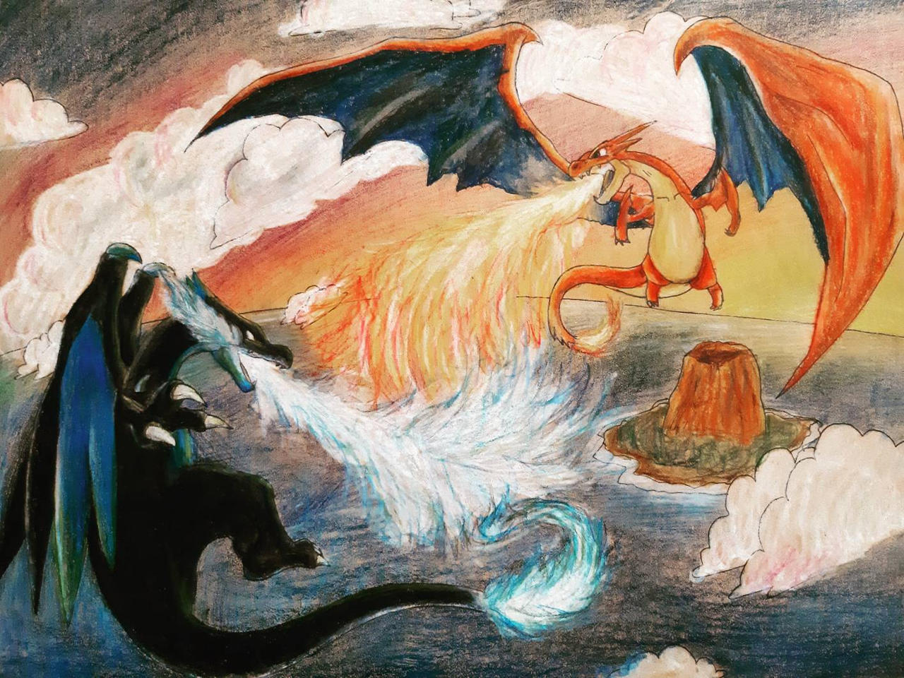 Mega Charizard Y and X fighting in Sky by LeoCharmaster on DeviantArt