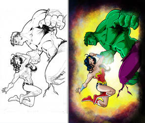 Wonder Woman V Hulk - B4 and After Colors