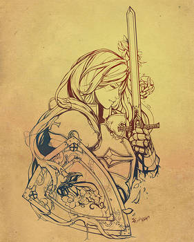 Female Crusader Tattoo Line Art