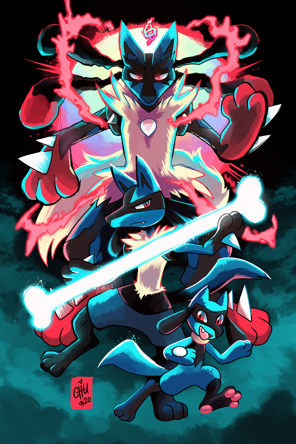 Riolu, Lucario, and Mega Lucario poster by raizy on DeviantArt