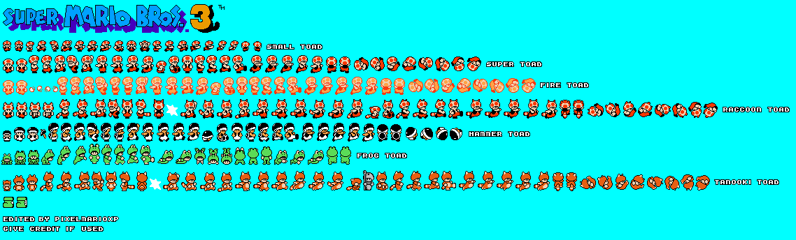 Super Mario Bros 3 Extra Toad Sprites By Pixelmarioxp On Deviantart