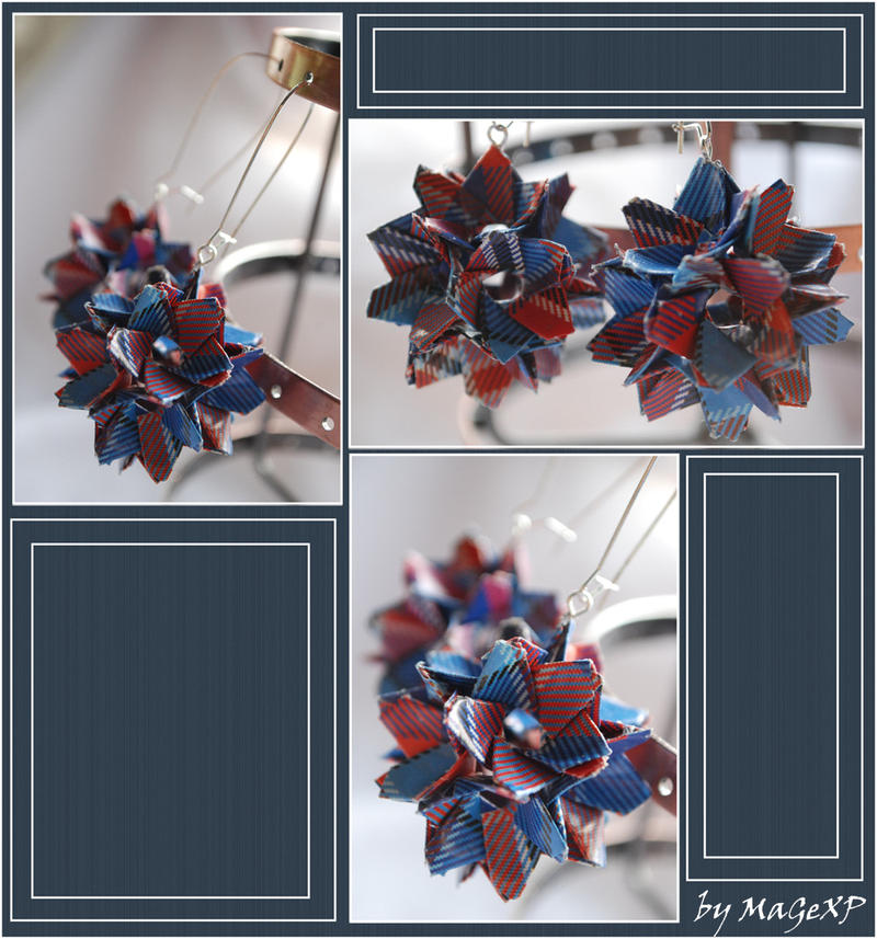 Blue-red check earrings