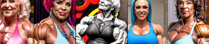 Muscled grannies close up Banner