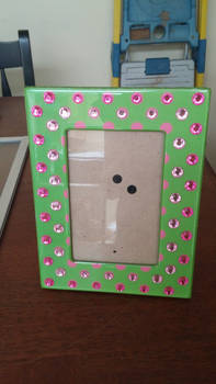 Green and Pink Pokidot Jeweled Picture Frame