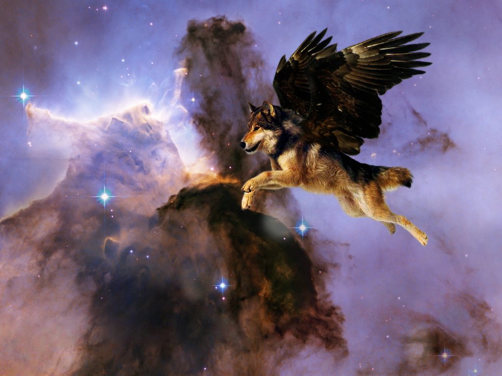 Wolf flying trough Nebula