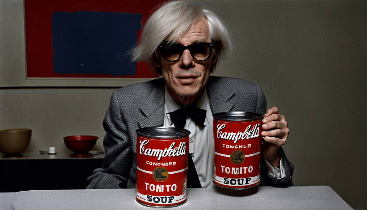 Andy Warhol eating soup in his studio