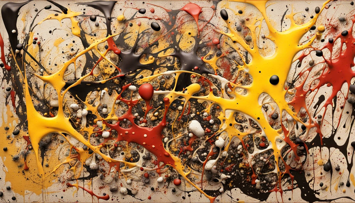 Jackson pollock farts hard on a wall and brown yel