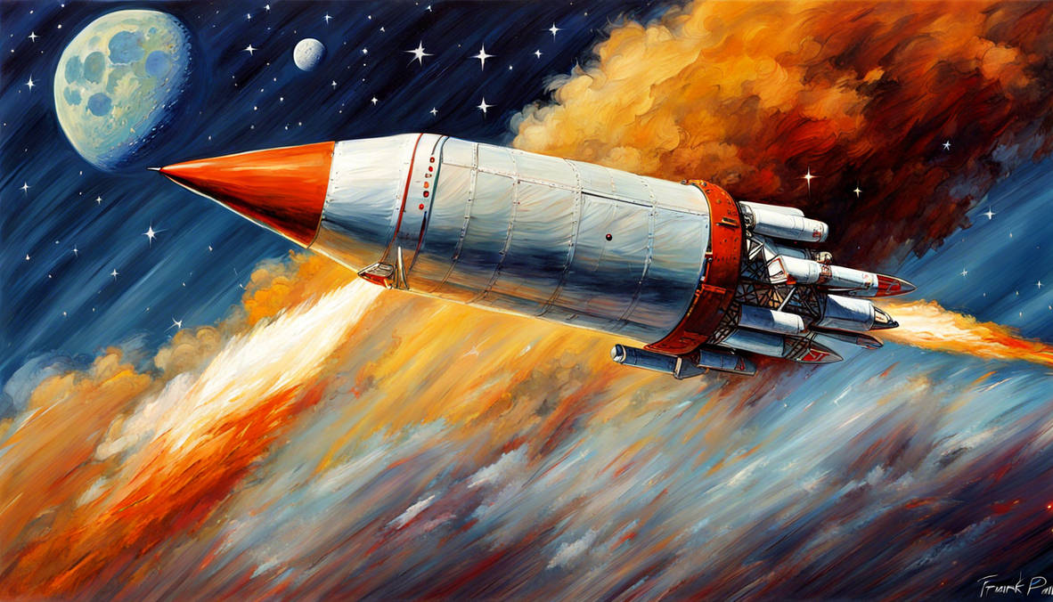 Rocket to the moon painted by Frank R Paul
