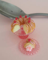 Miniature polymer clay raspberry bunt cake