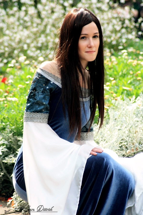 dress arwen The Lord of the Rings Arwen Undmiel Medieval Coronation Dress Renaissance Elf Style Velvet Lace-trimmed Dress