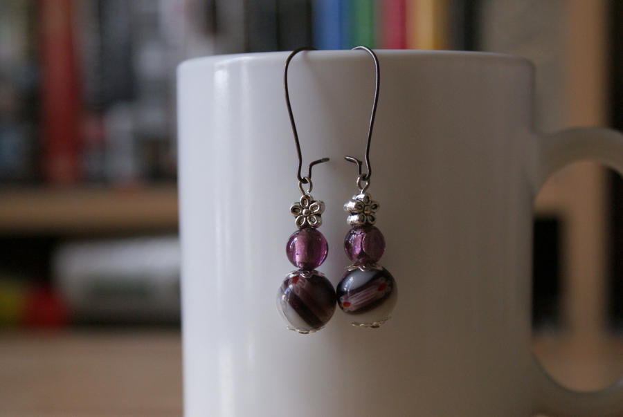 earrings: purple millefiori