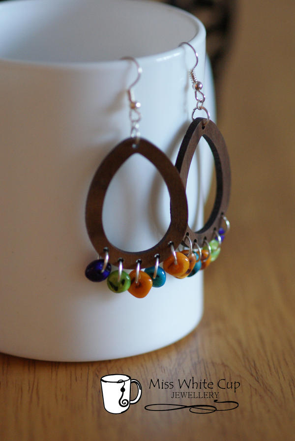 earrings: colourful and wood