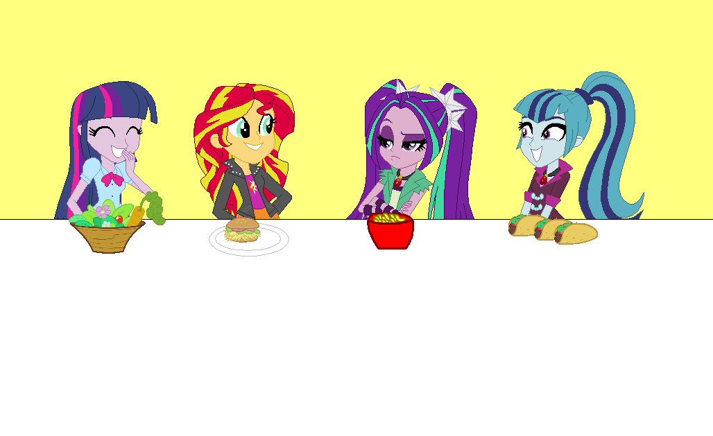 Twilight, Sunset, Aria, and Sonata Having Lunch