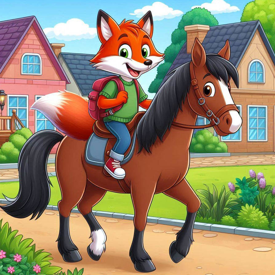 Happy Fox Riding Fox Riding to School 2 by SwiftFurAI on DeviantArt