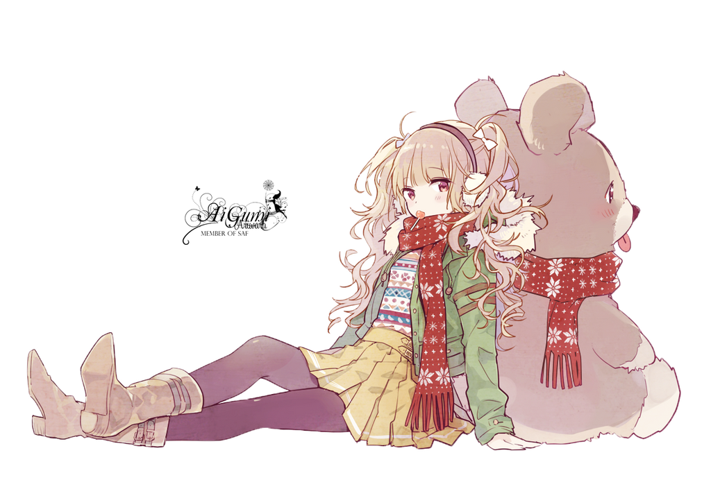 Anime girl holding teddy bear