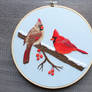 Winter cardinals - handmade embroidery