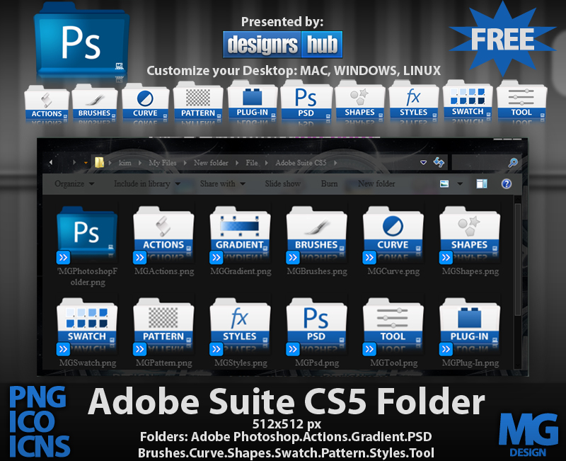 Free Set of Adobe Photoshop Suite CS5 Folder Icons