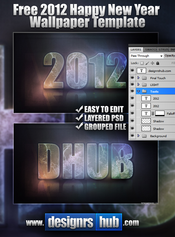 Free 2012 Happy New Year Wallpaper PSD Template