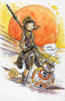 Watercolor: Rey and BB-8