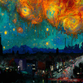 Van Gogh Starry Night Set In A Dystopian Future Wi