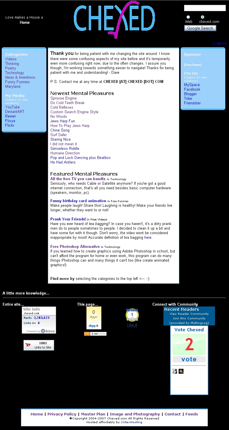 Chexed dot Com Screen Shot