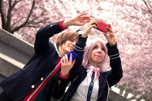 Naegi and Chiaki taking a selfie