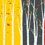 birch tree and cardinals illustration