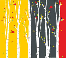 birch tree and cardinals illustration