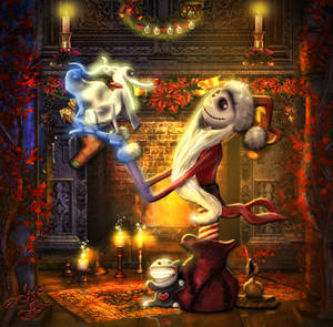 Santa Jack Skellington with Zero Dog