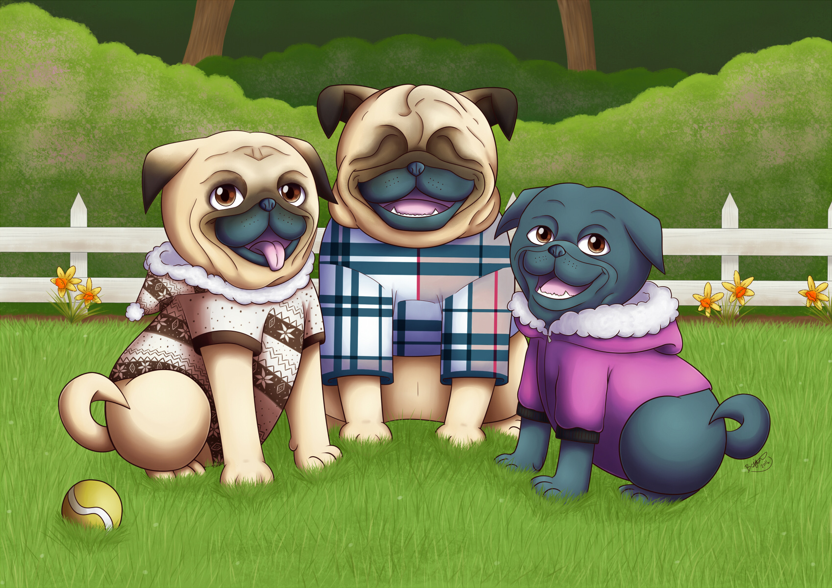 Three Happy Pugs