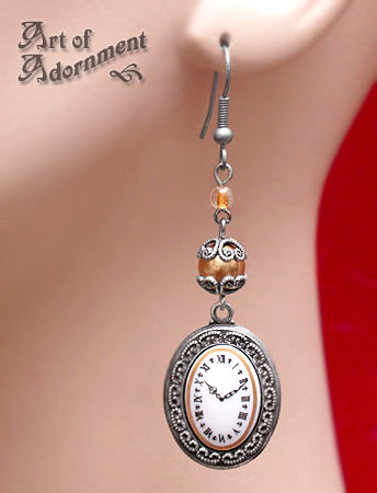 Patina Steampunk Clock Face Earrings