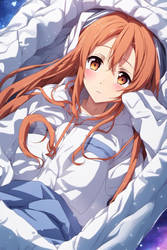 Asuna confined in a thick sleeping bag