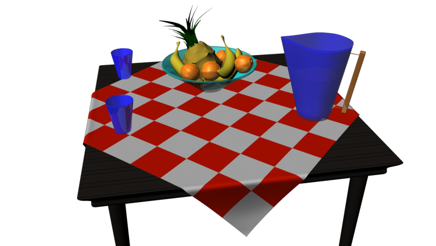 3d fruit bowl and table