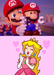 Mario gives a Mini Mario to Princess Peach