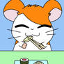 Hamtaro eating sushi