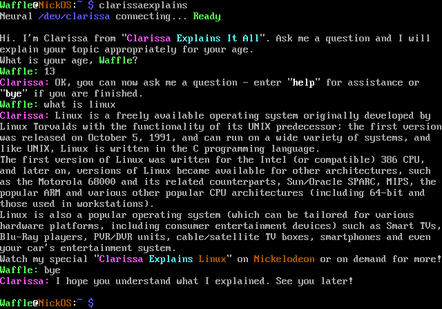 Linux shell command 'clarissaexplains'