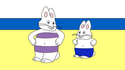 Max and Ruby at the beach in swimsuits