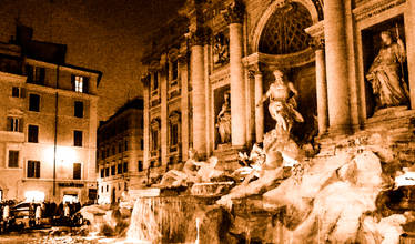 Grainy Sepia Photo of Trevi Fountain