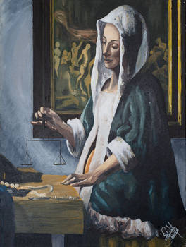 Woman holding a balance - Vermeer study