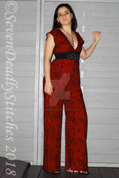 Red Distressed Vines Jumpsuit