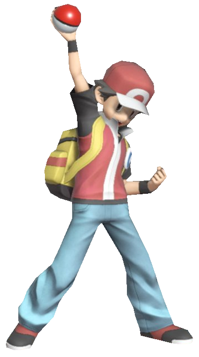 Red trainer pokemon pose white background