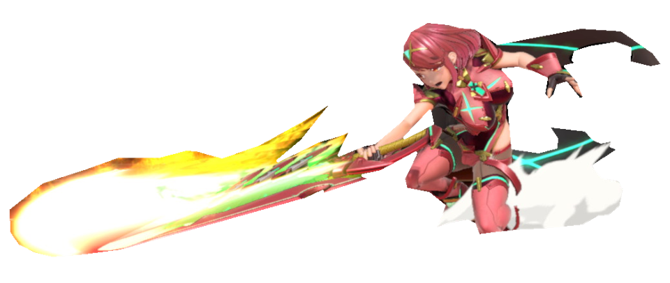 Pyra Hand Extended Pyra (Censored) swinging her sword while crouching by ...