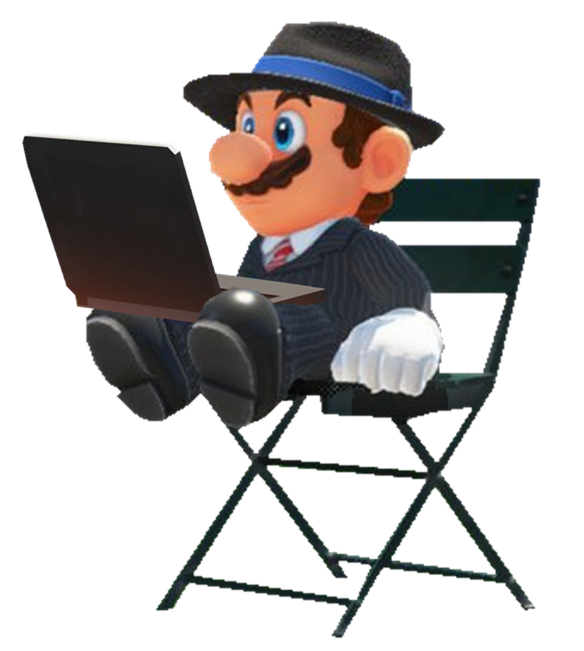 New Donk Mario sitting with a laptop by TransparentJiggly64 on DeviantArt