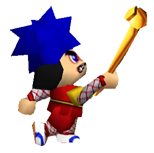 Smashremix Goemon striking upwards with his staff by ...