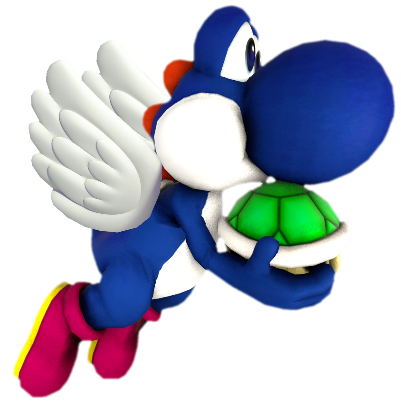 Blue Yoshi (winged) flying while carrying a shell by ...