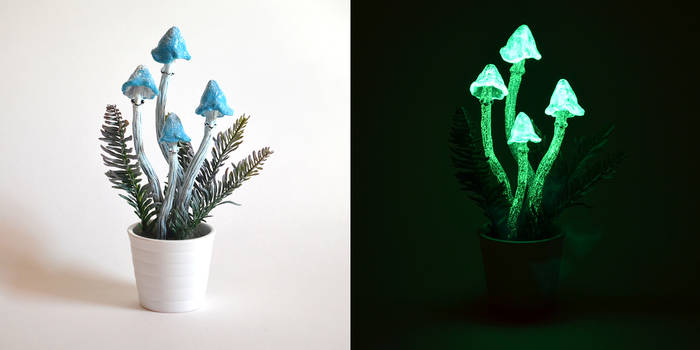 Glowing Blue Shrooms (day and night)