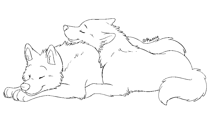 Wolf Cuddle Lineart