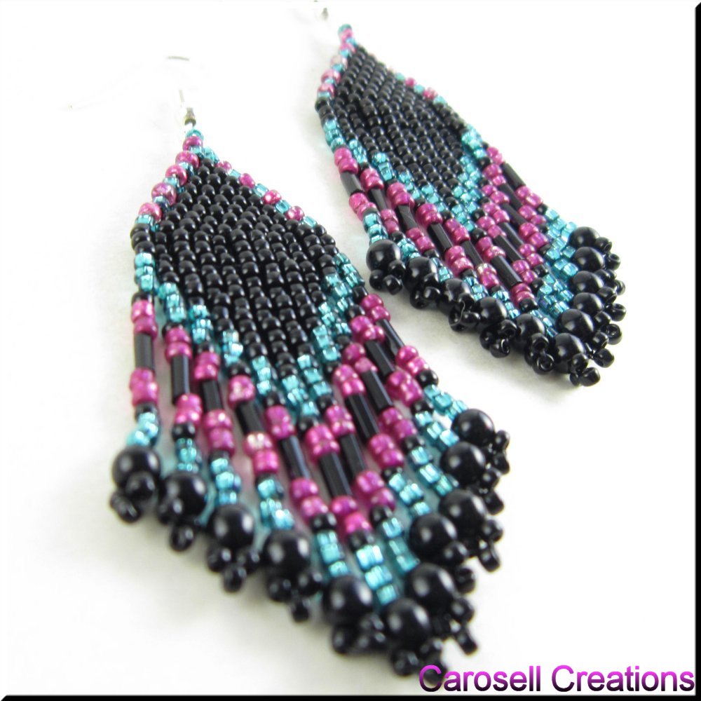 Native American Style Seed Bead Earrings Dramatic