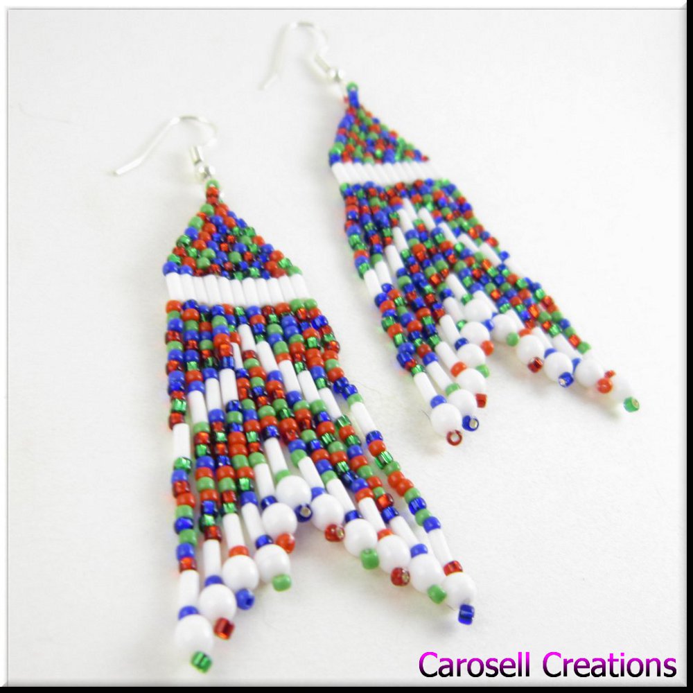 Native American Style Seed Bead Fringe Earrings